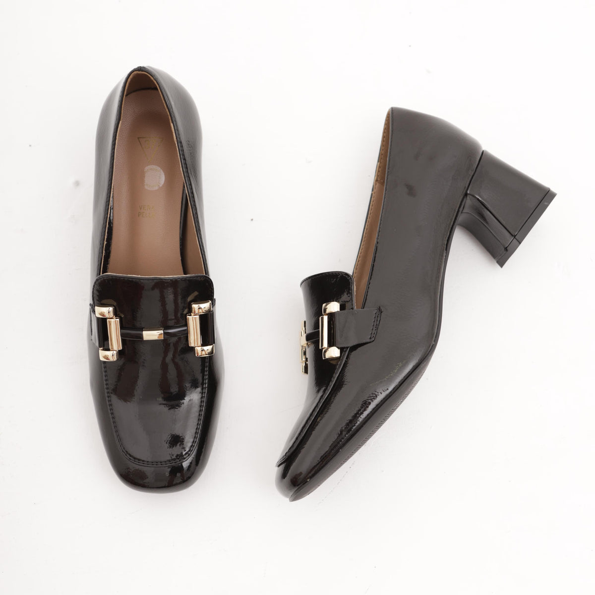 MOCASSINO TACCO MORSETTO GOLD NERO