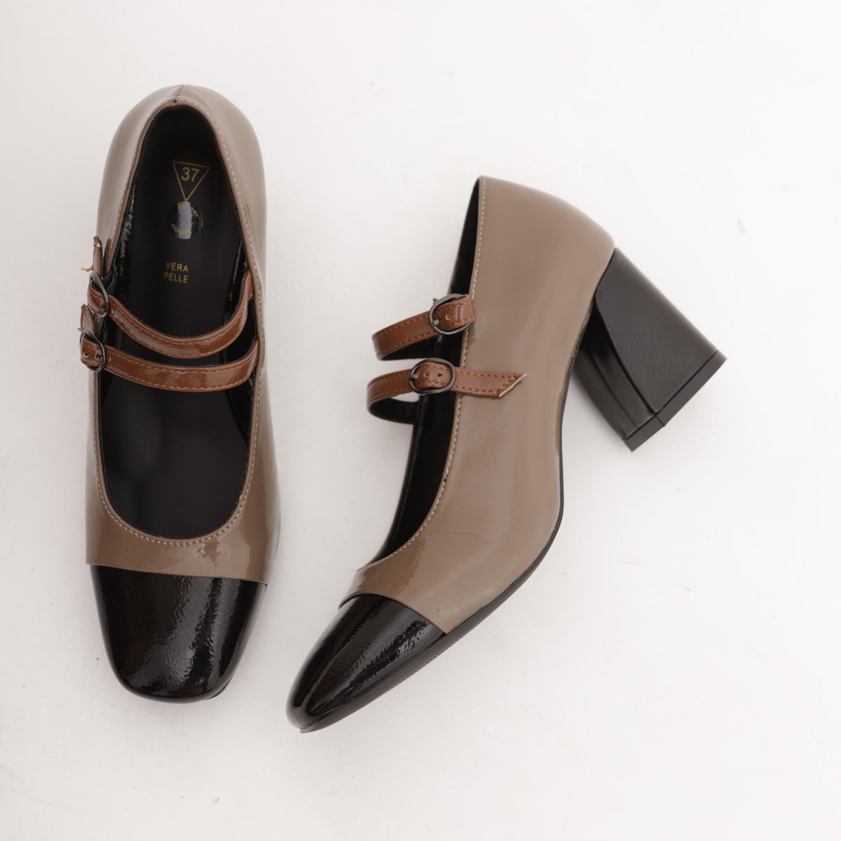 MARY JANE BICOLORE 2 CINTURINI TAUPE