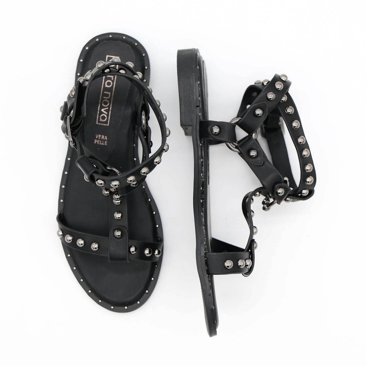 SANDALO FLAT BORCHIE ANELLO NERO