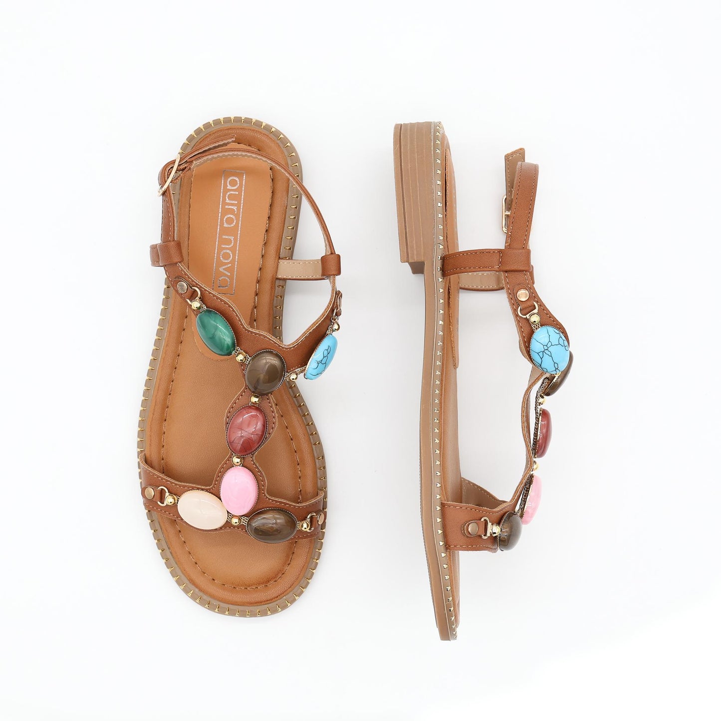 SANDALO FLAT PIETRE CAMEL