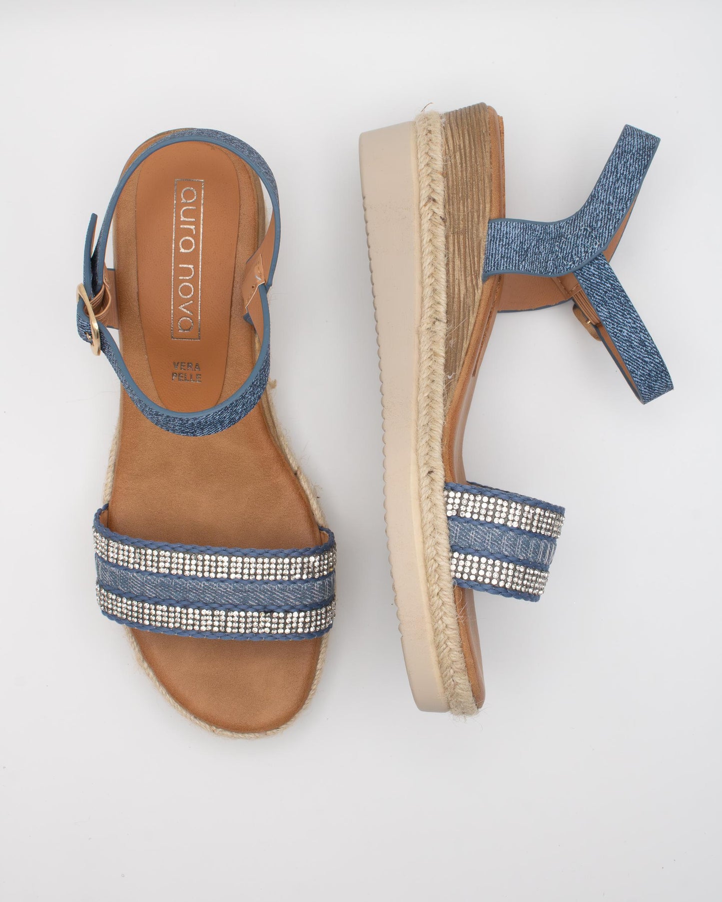 SANDALO ZEPPA TESSUTO STRASS BLU