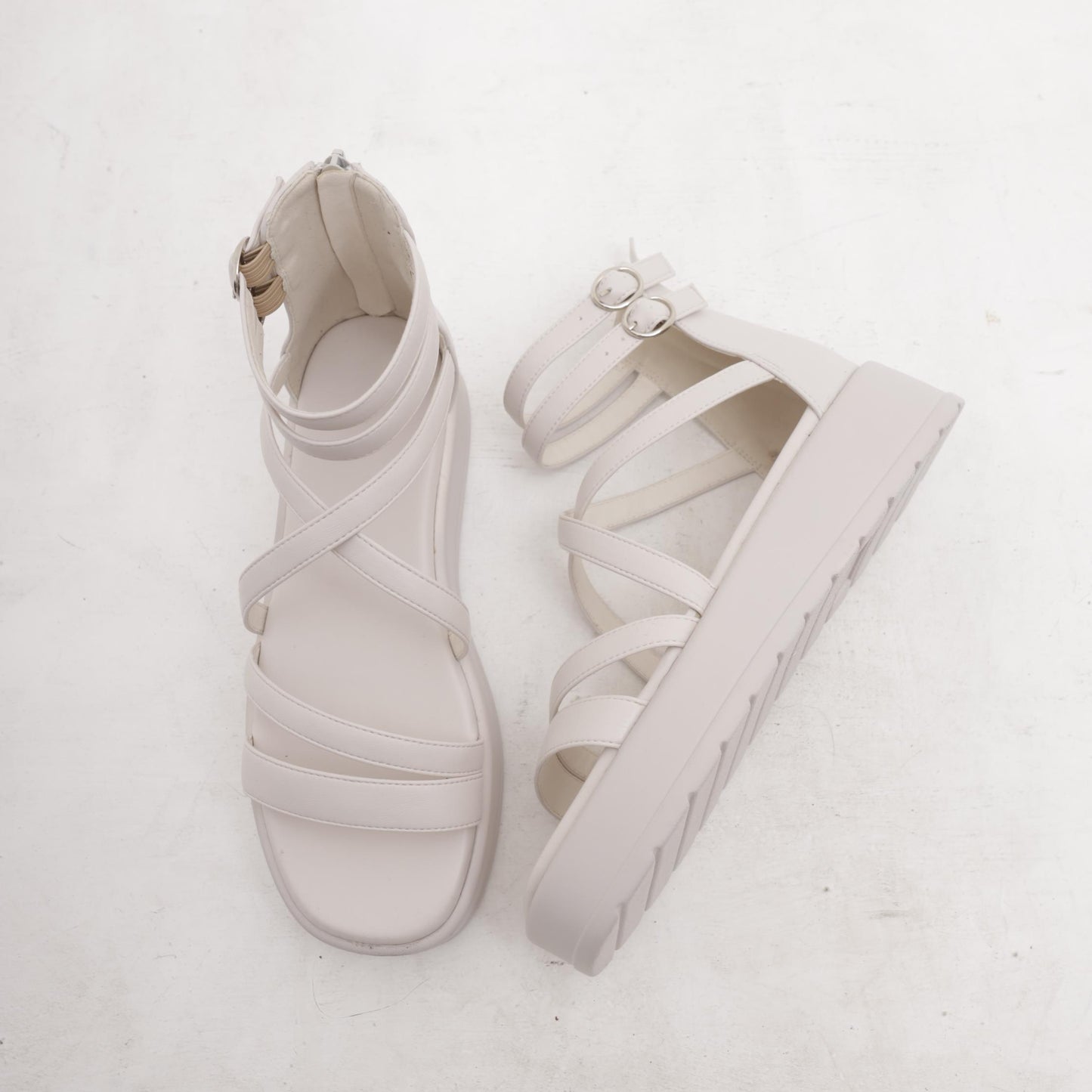 SANDALO FLATFORM FASCETTE BIANCO