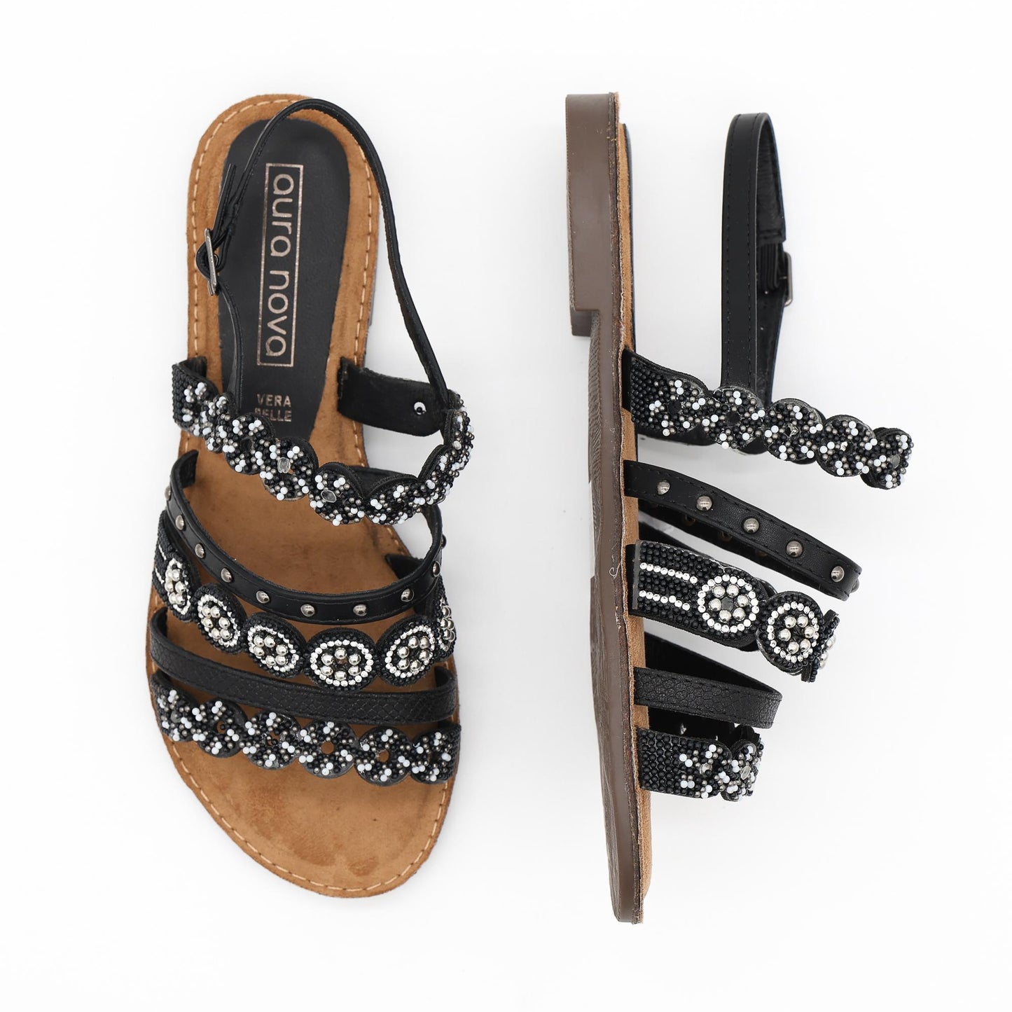 SANDALO FLAT PERLINE NERO