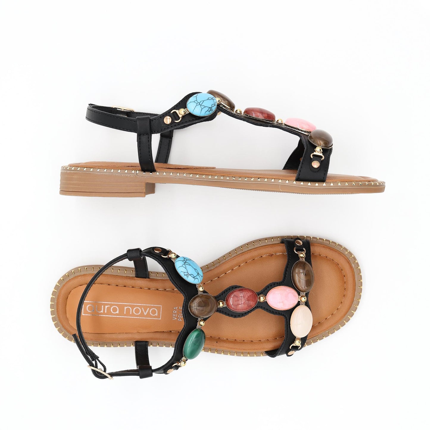 SANDALO FLAT PIETRE NERO