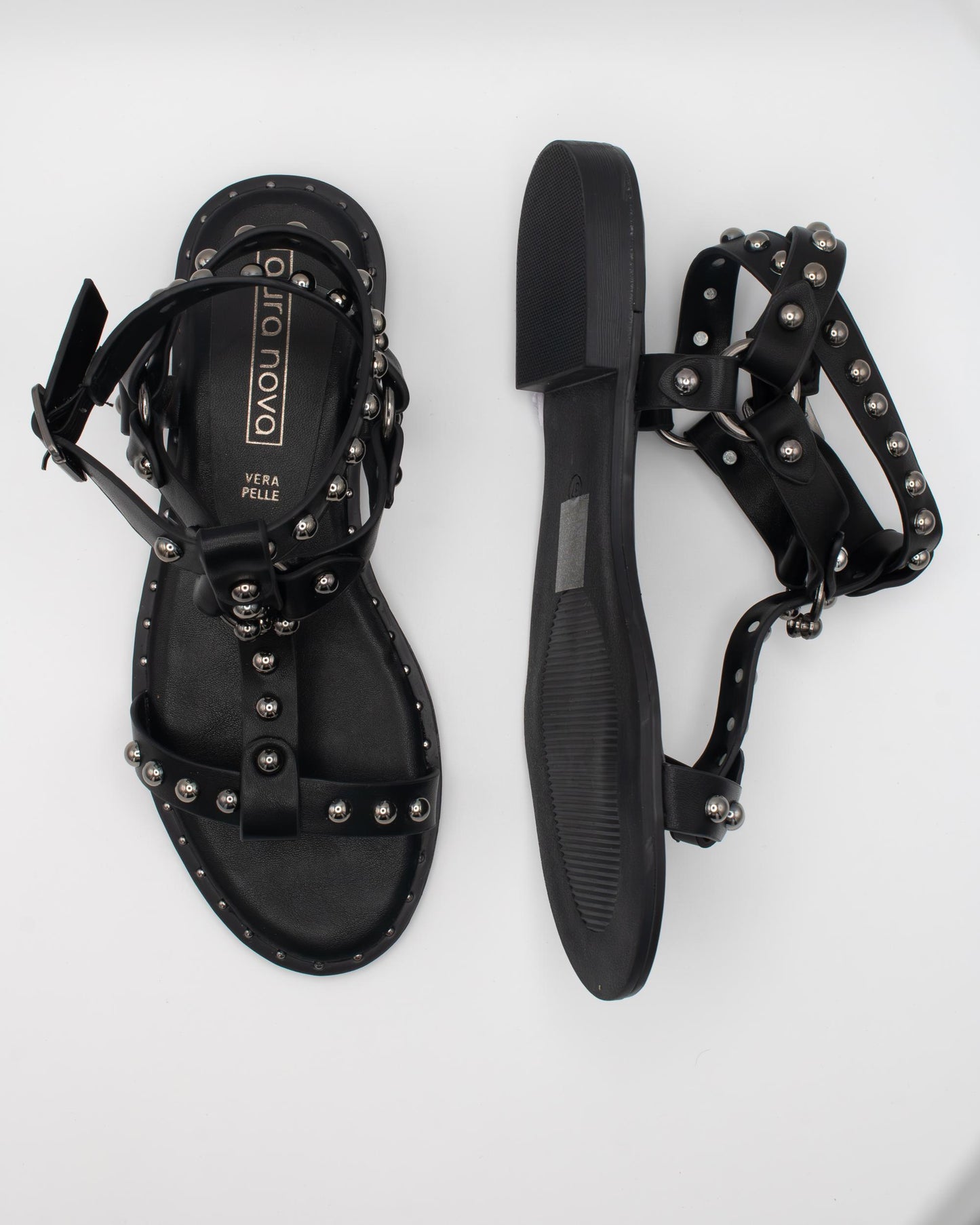 SANDALO FLAT BORCHIE ANELLO NERO