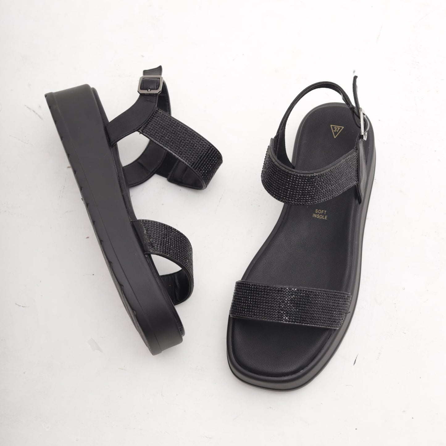 SANDALO FLATFORM STRASS NERO