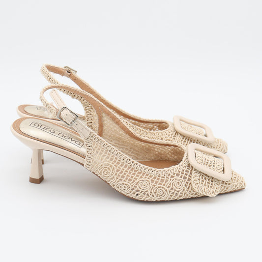 SLINGBACK CROCHET FIBBIA BEIGE