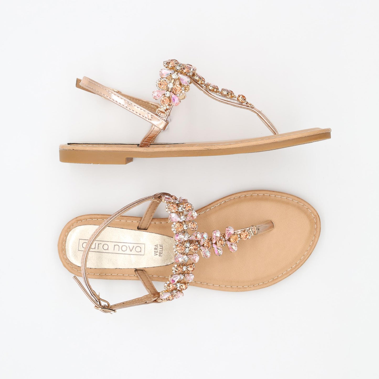 SANDALO FLAT INFRADITO PIETRE CHAMPAGNE