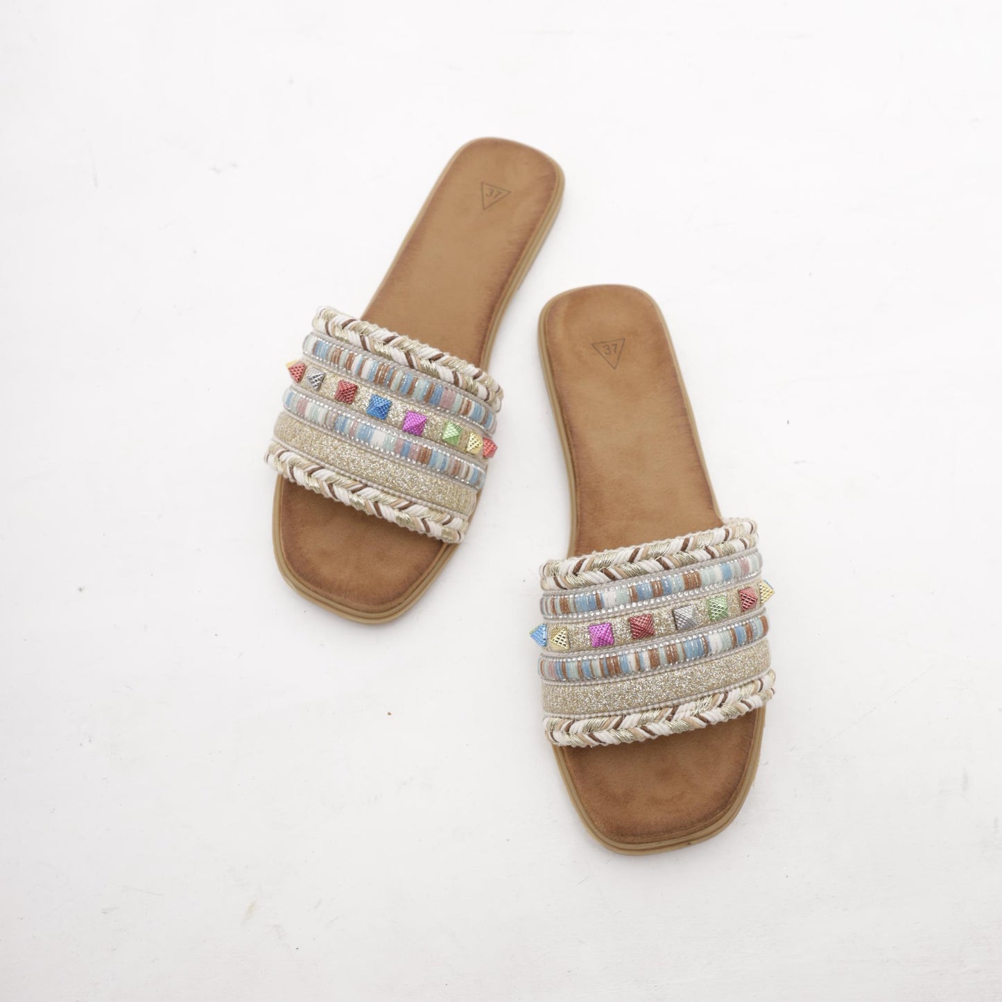 CIABATTINA FLAT MULTICOLOR PLATINO