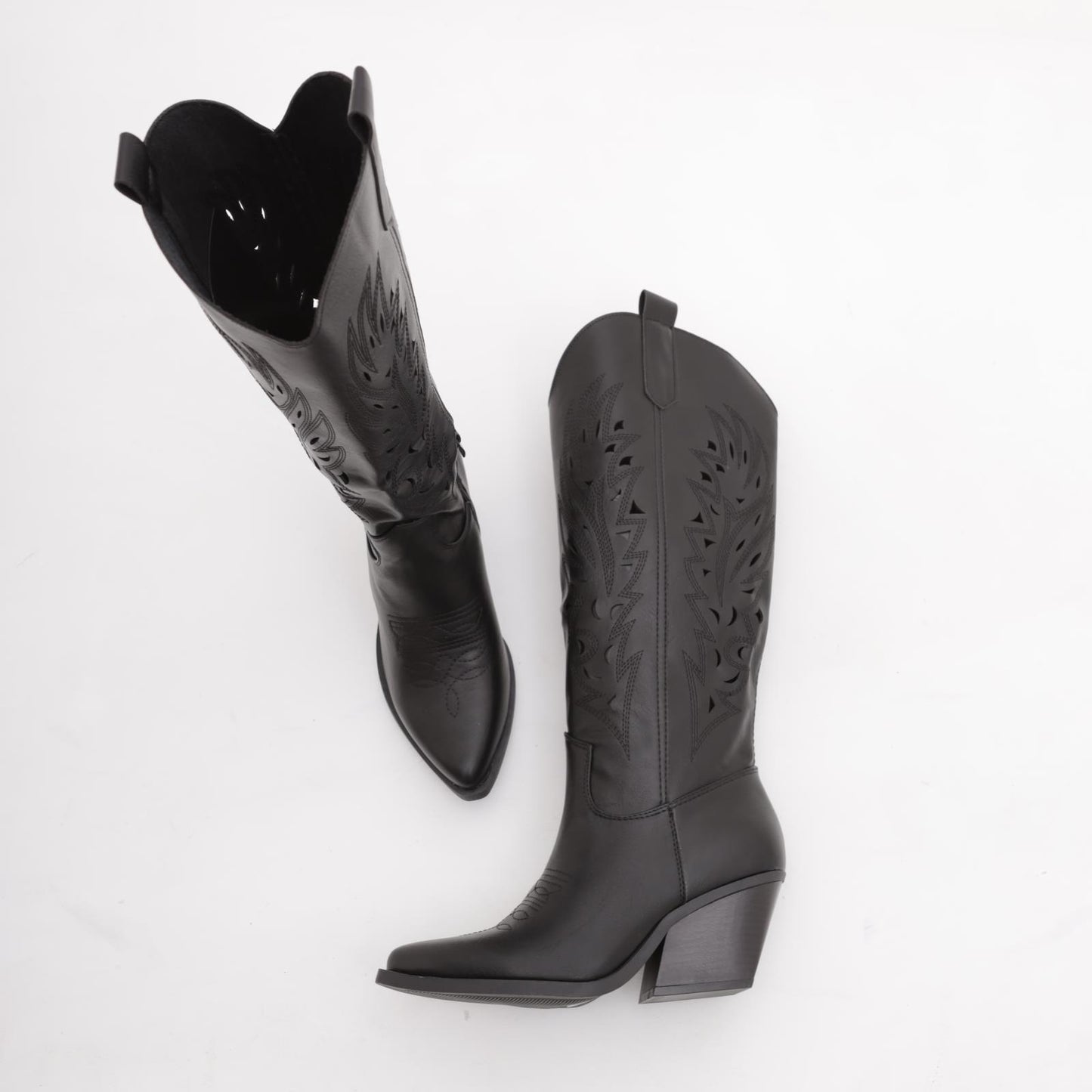 TEXANO RICAMO FORATO TACCO ALTO NERO