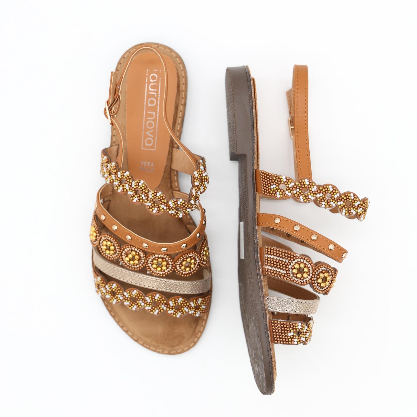SANDALO FLAT PERLINE CAMEL