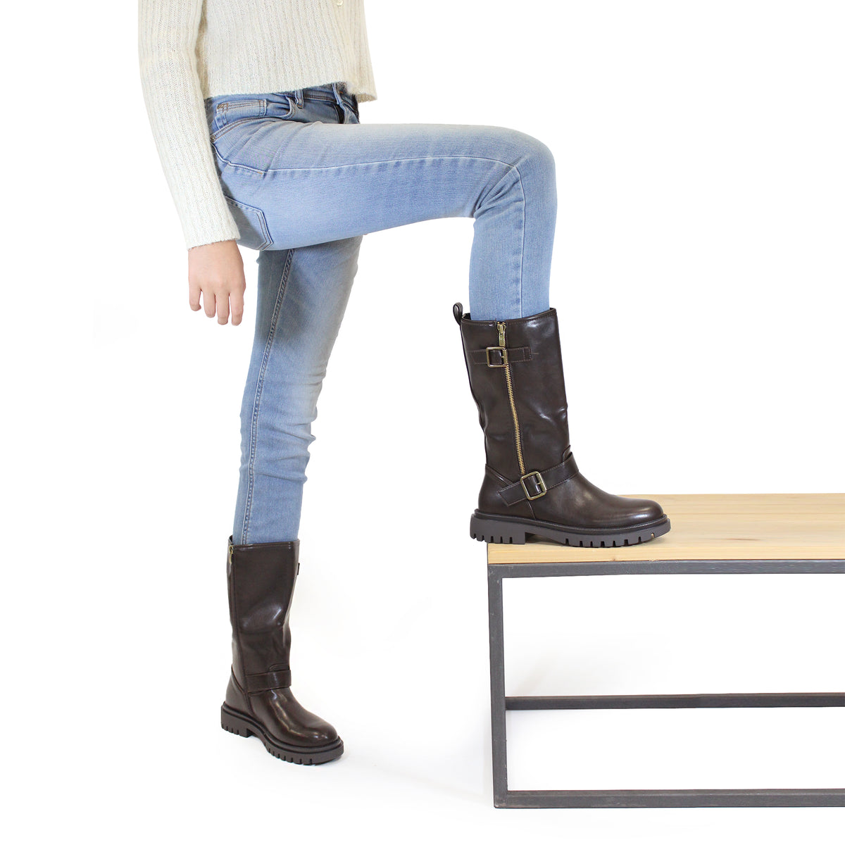 STIVALE BIKER CON FIBBIE MARRONE 