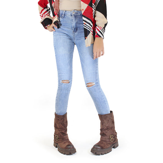 STIVALE CHUNKY CON FIBBIE MARRONE 