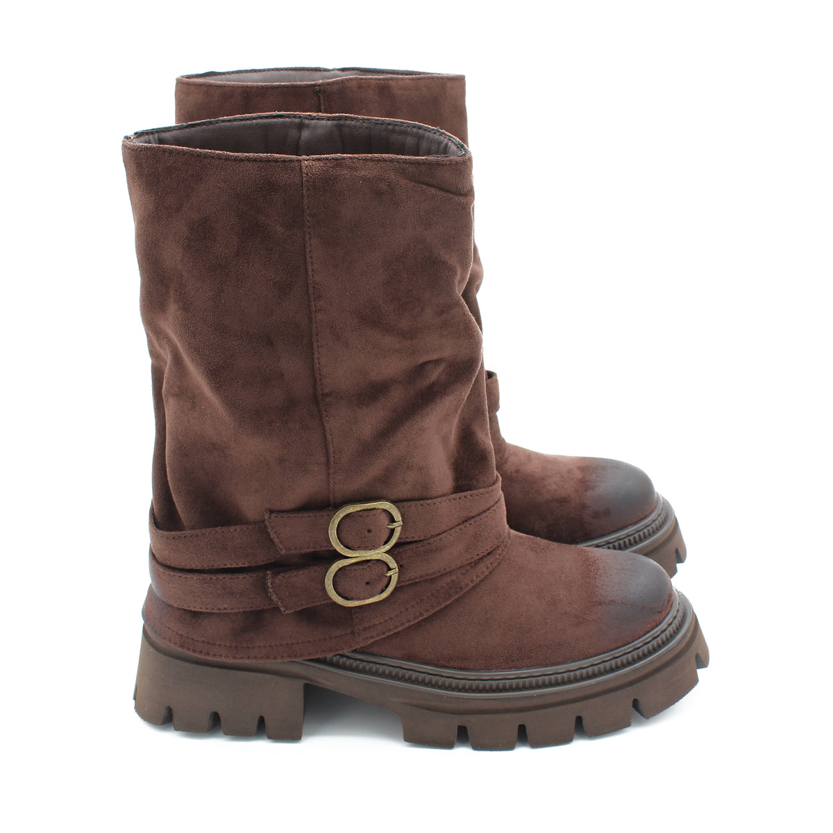 STIVALE CHUNKY CON FIBBIE MARRONE 