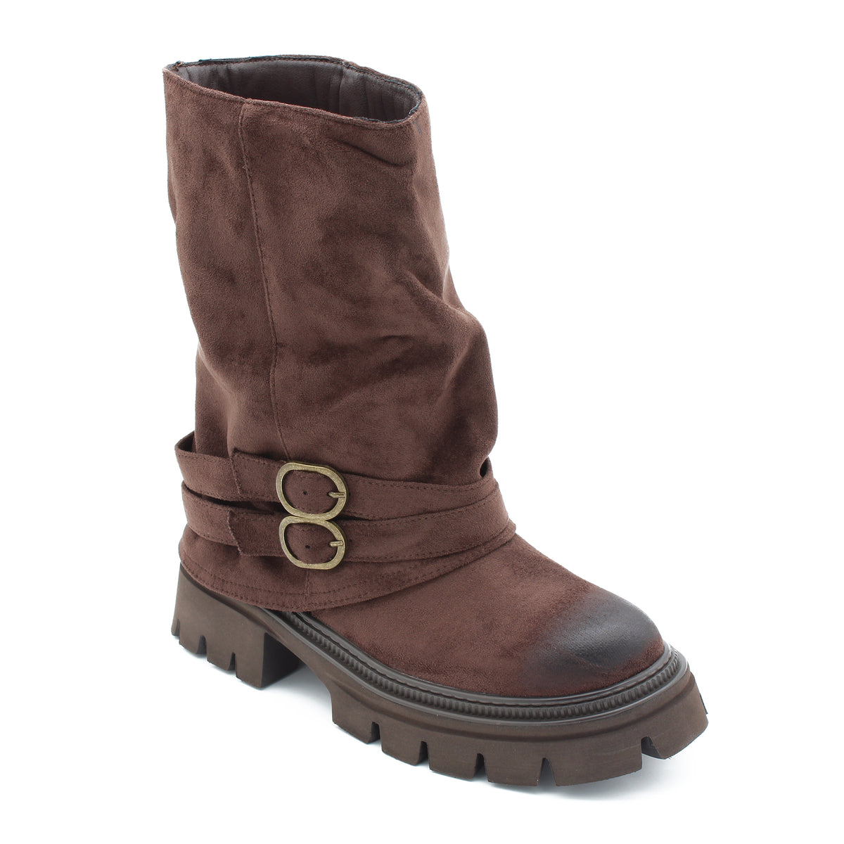 STIVALE CHUNKY CON FIBBIE MARRONE 