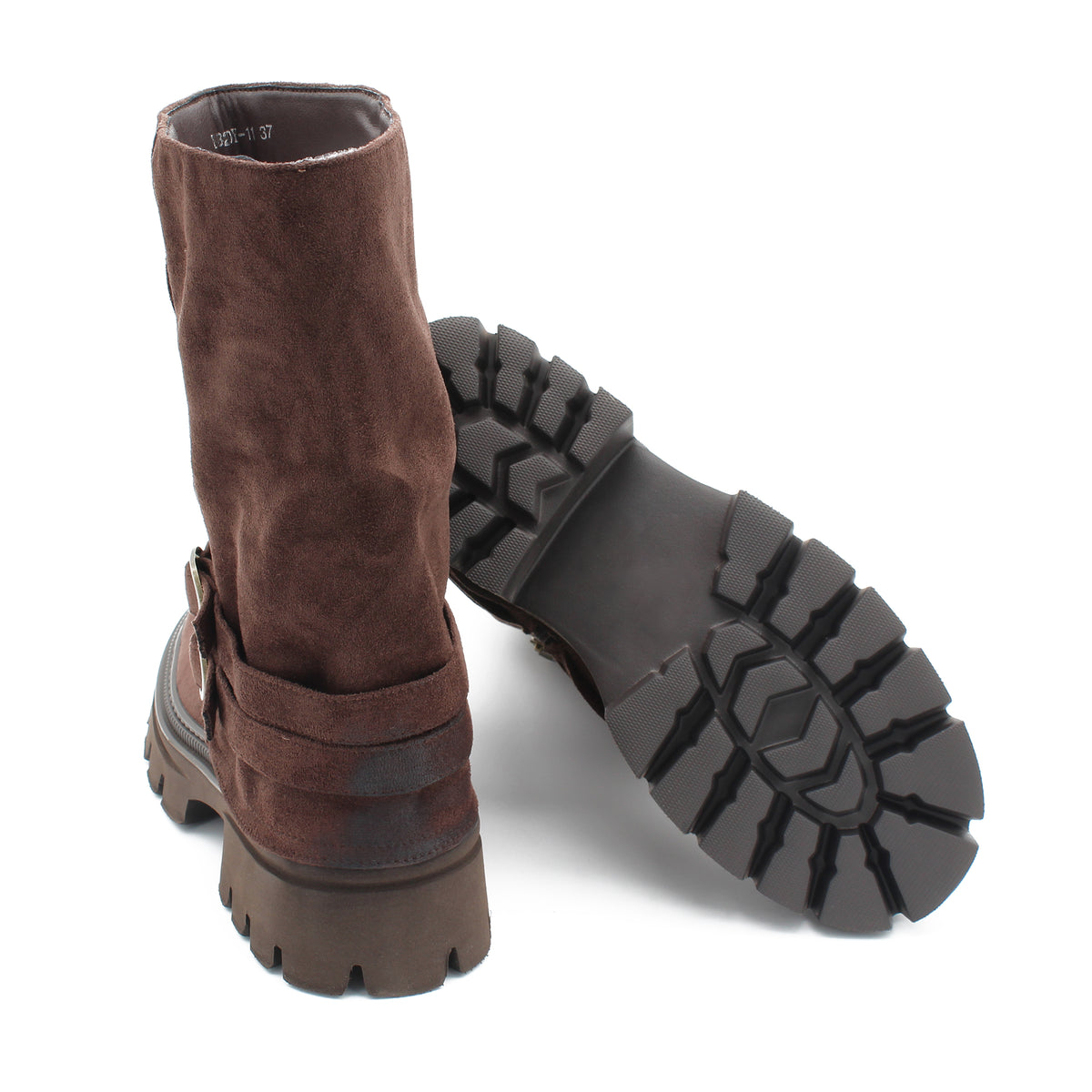 STIVALE CHUNKY CON FIBBIE MARRONE 