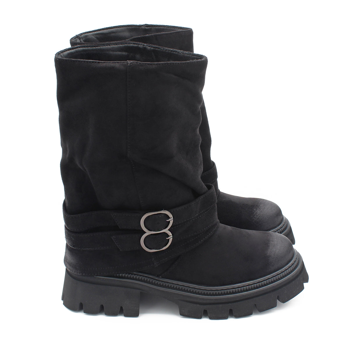 STIVALE CHUNKY CON FIBBIE NERO 