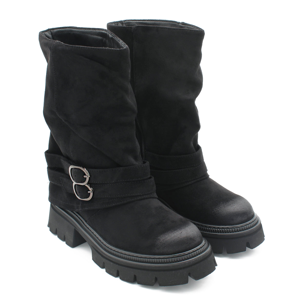 STIVALE CHUNKY CON FIBBIE NERO 