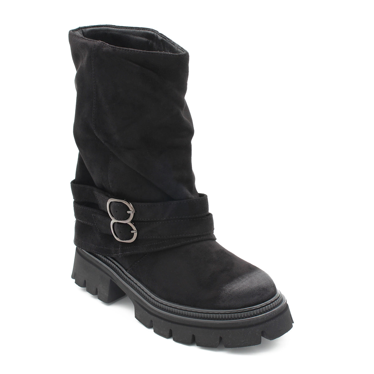 STIVALE CHUNKY CON FIBBIE NERO 