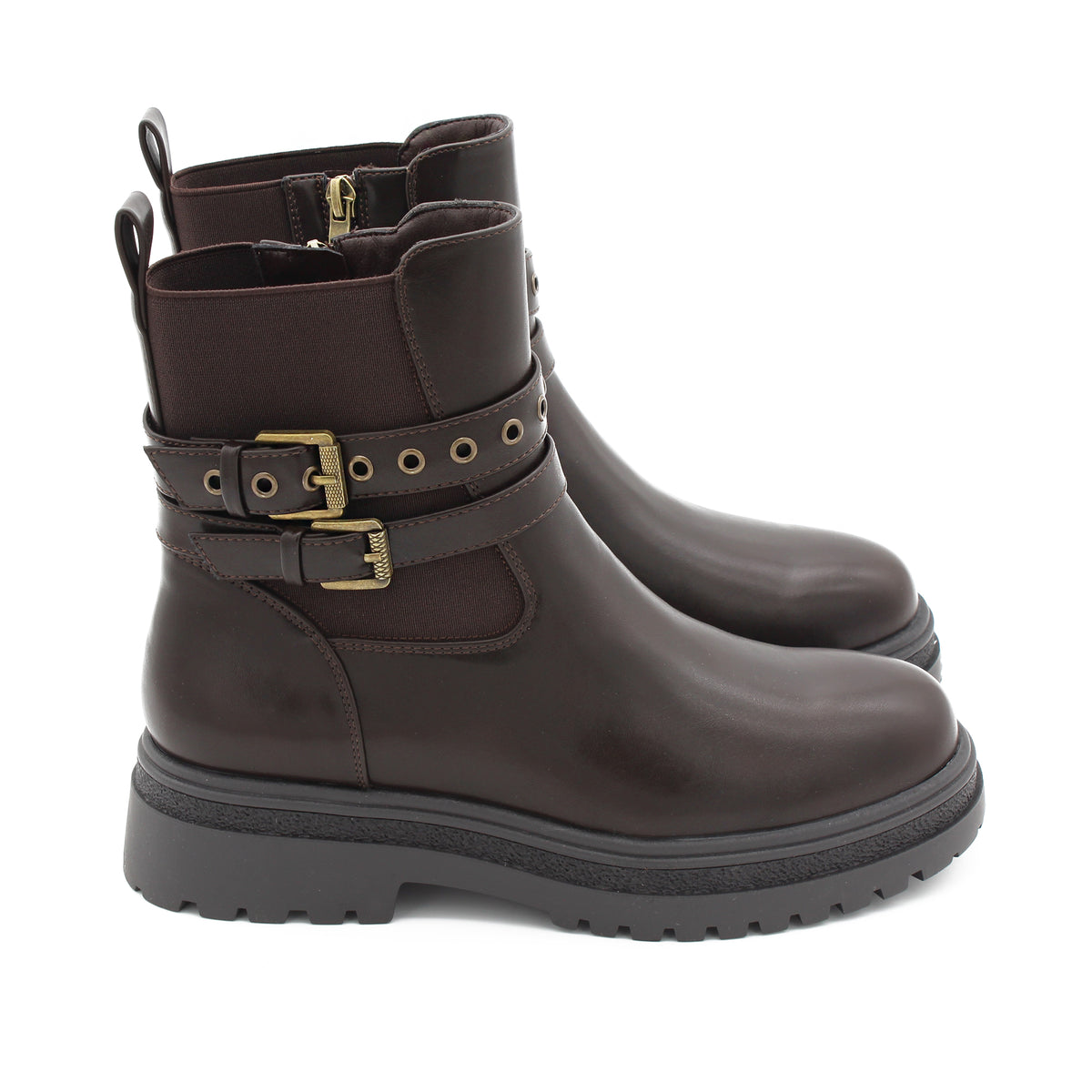 STIVALETTO CON FIBBIE MARRONE 