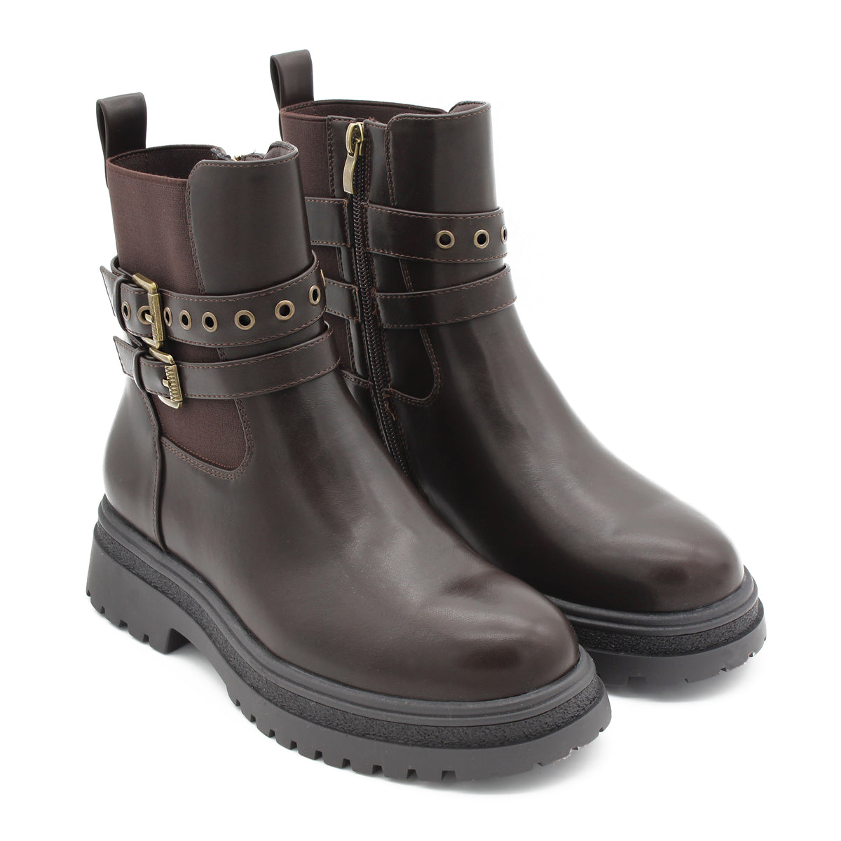 STIVALETTO CON FIBBIE MARRONE 