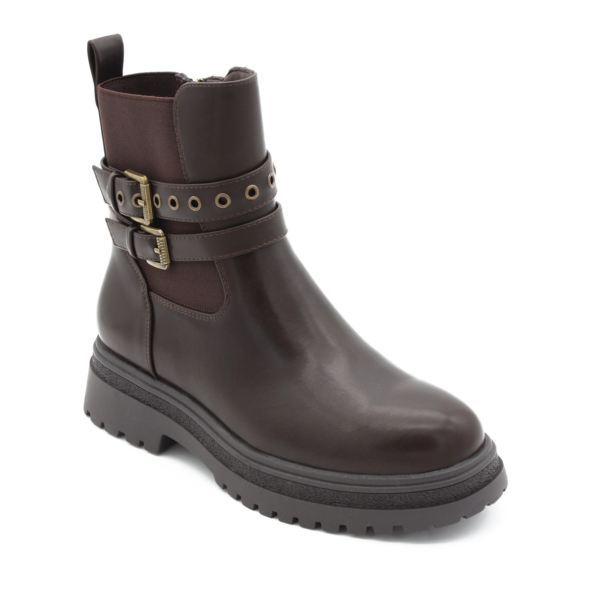STIVALETTO CON FIBBIE MARRONE 