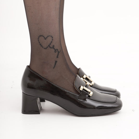 MOCASSINO TACCO MORSETTO GOLD NERO 