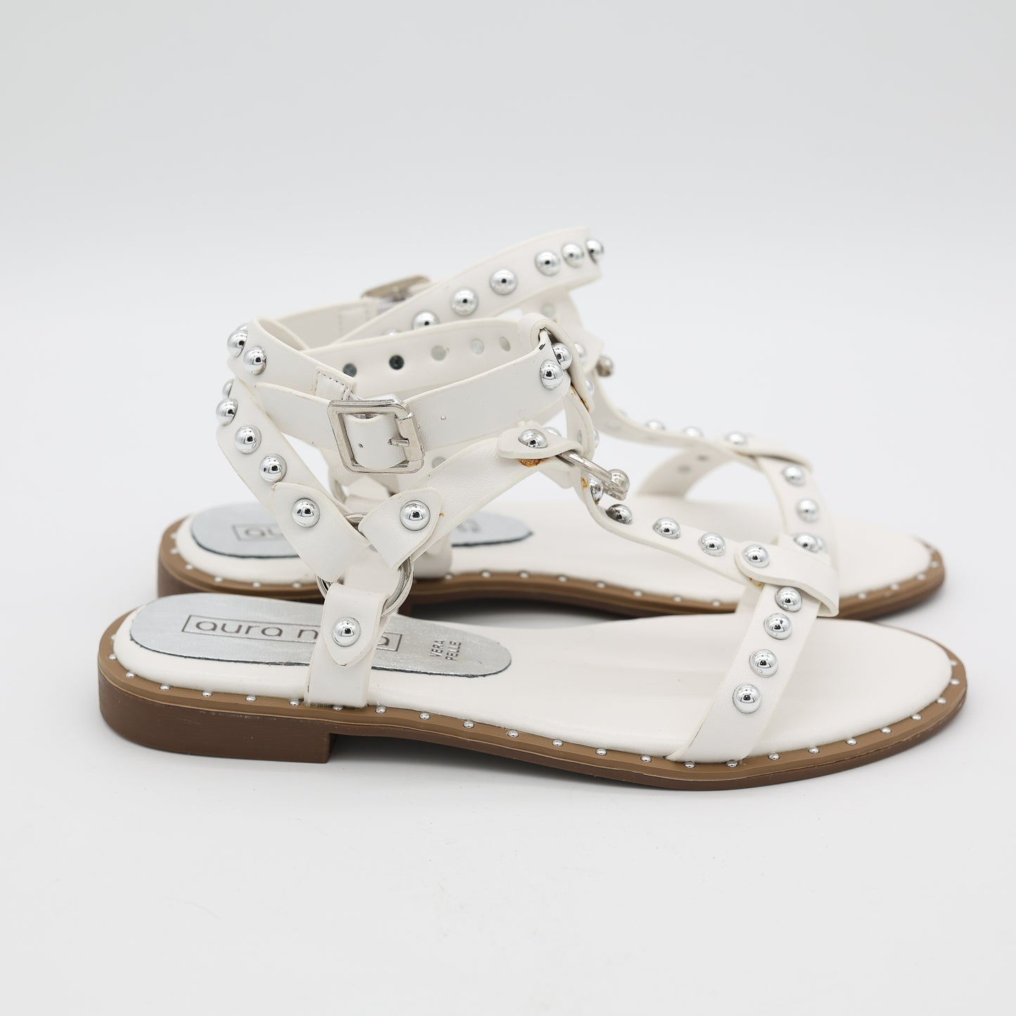 SANDALO FLAT BORCHIE ANELLO BIANCO