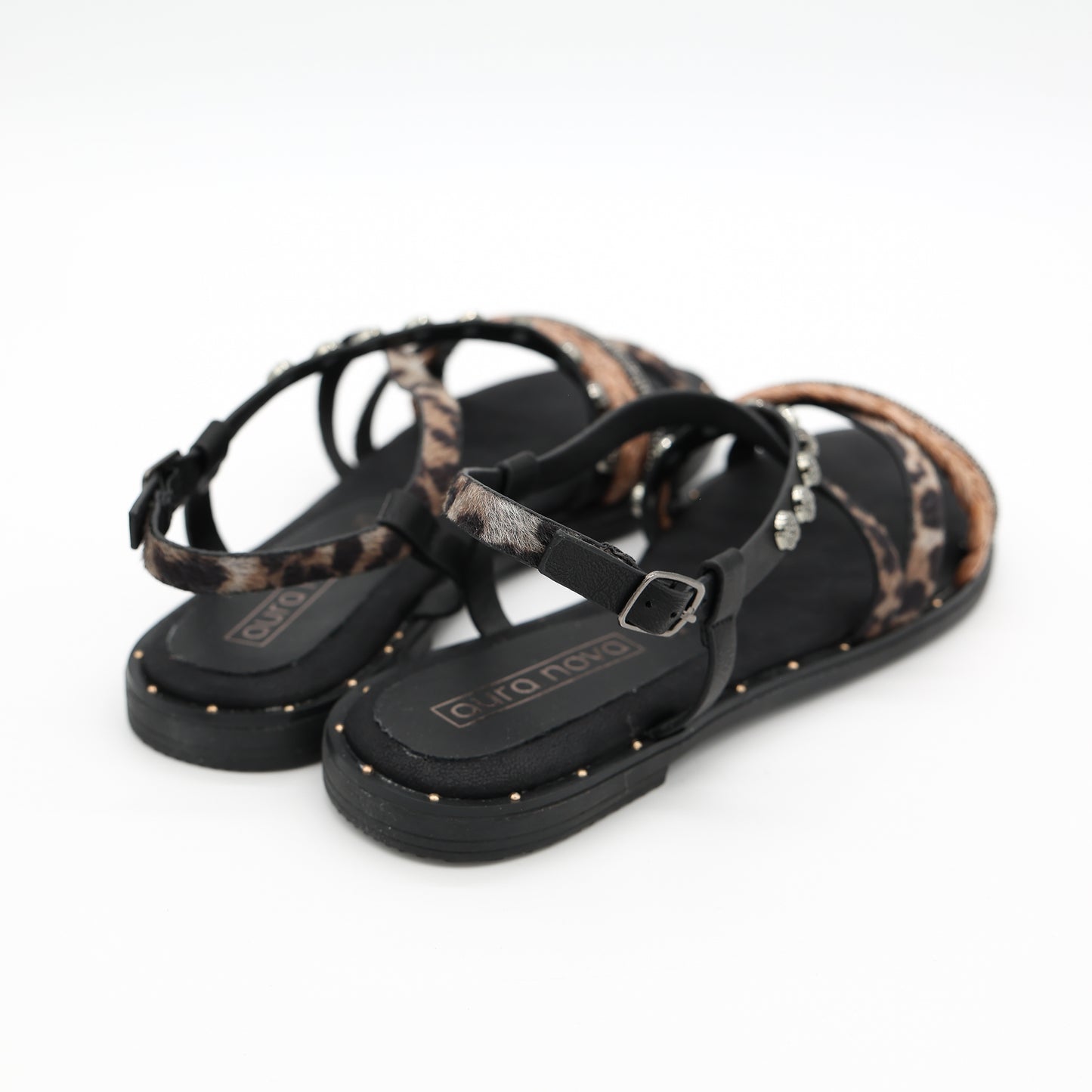 SANDALO FLAT ANIMALIER NERO
