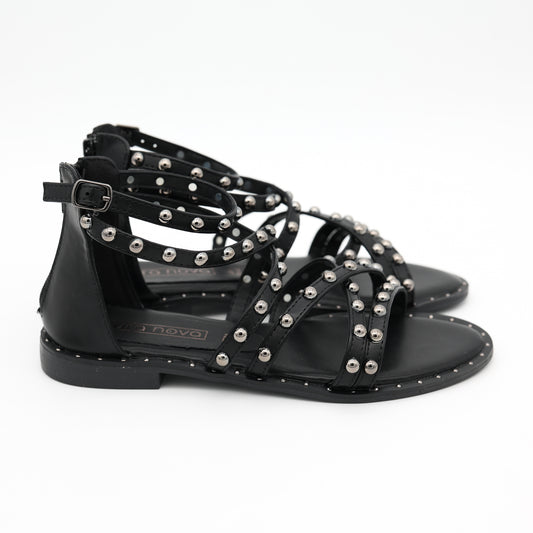 SANDALO FLAT BORCHIE NERO