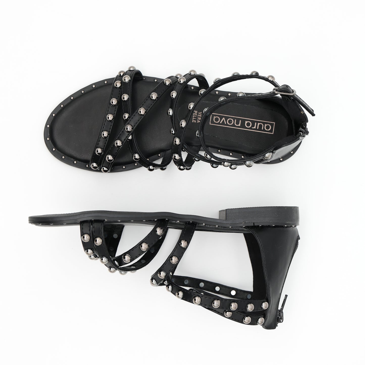 SANDALO FLAT BORCHIE NERO