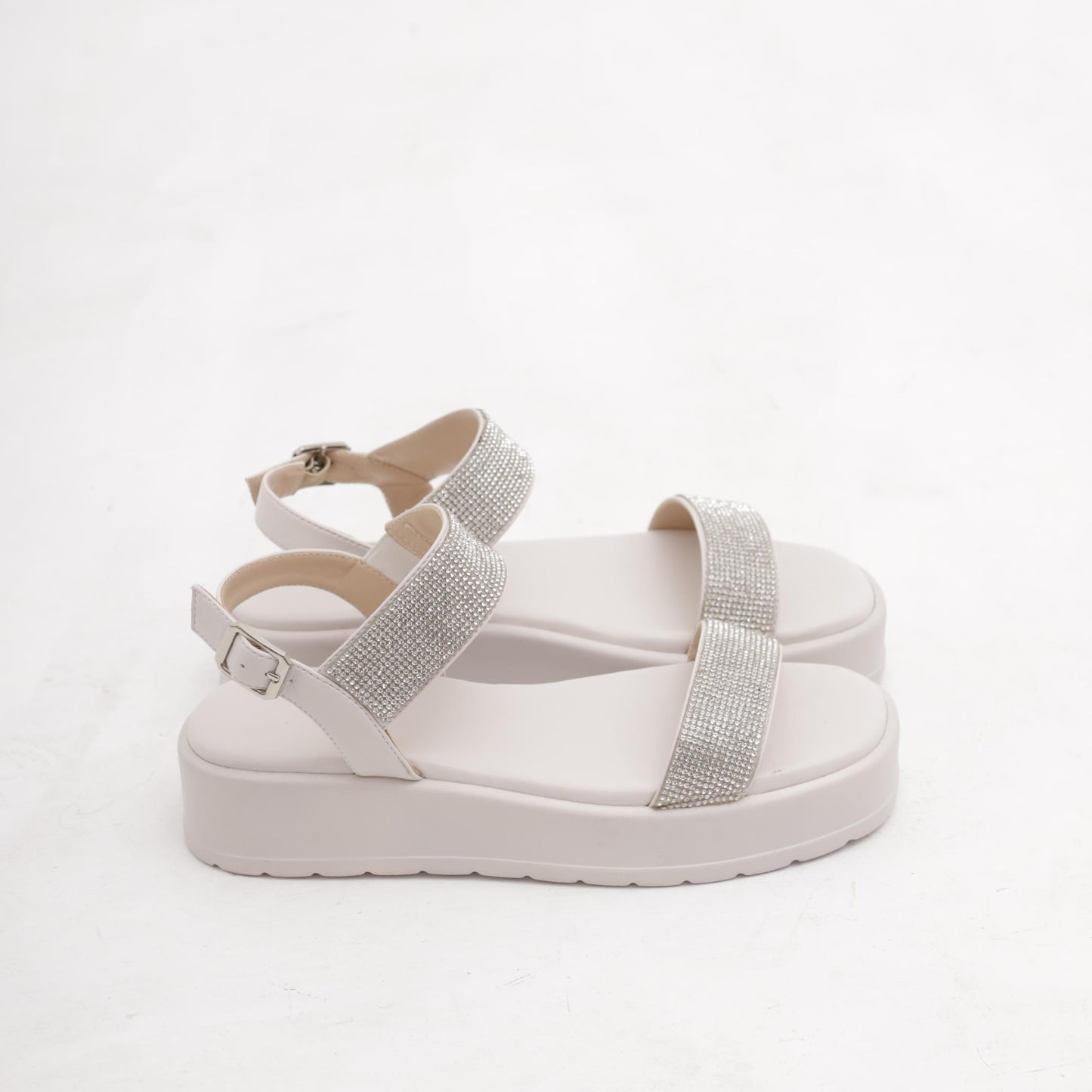 SANDALO FLATFORM STRASS BIANCO 