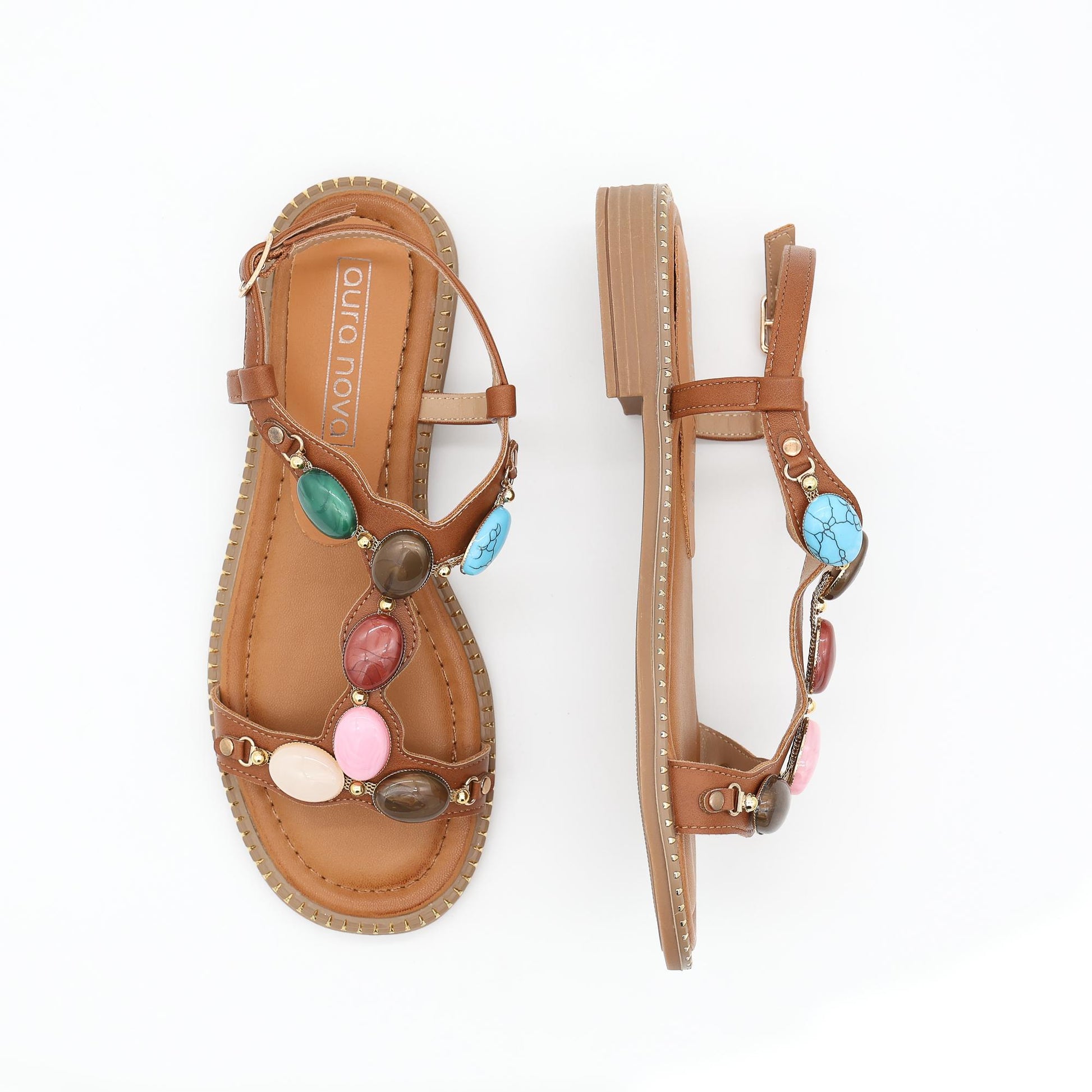 SANDALO FLAT PIETRE CAMEL 
