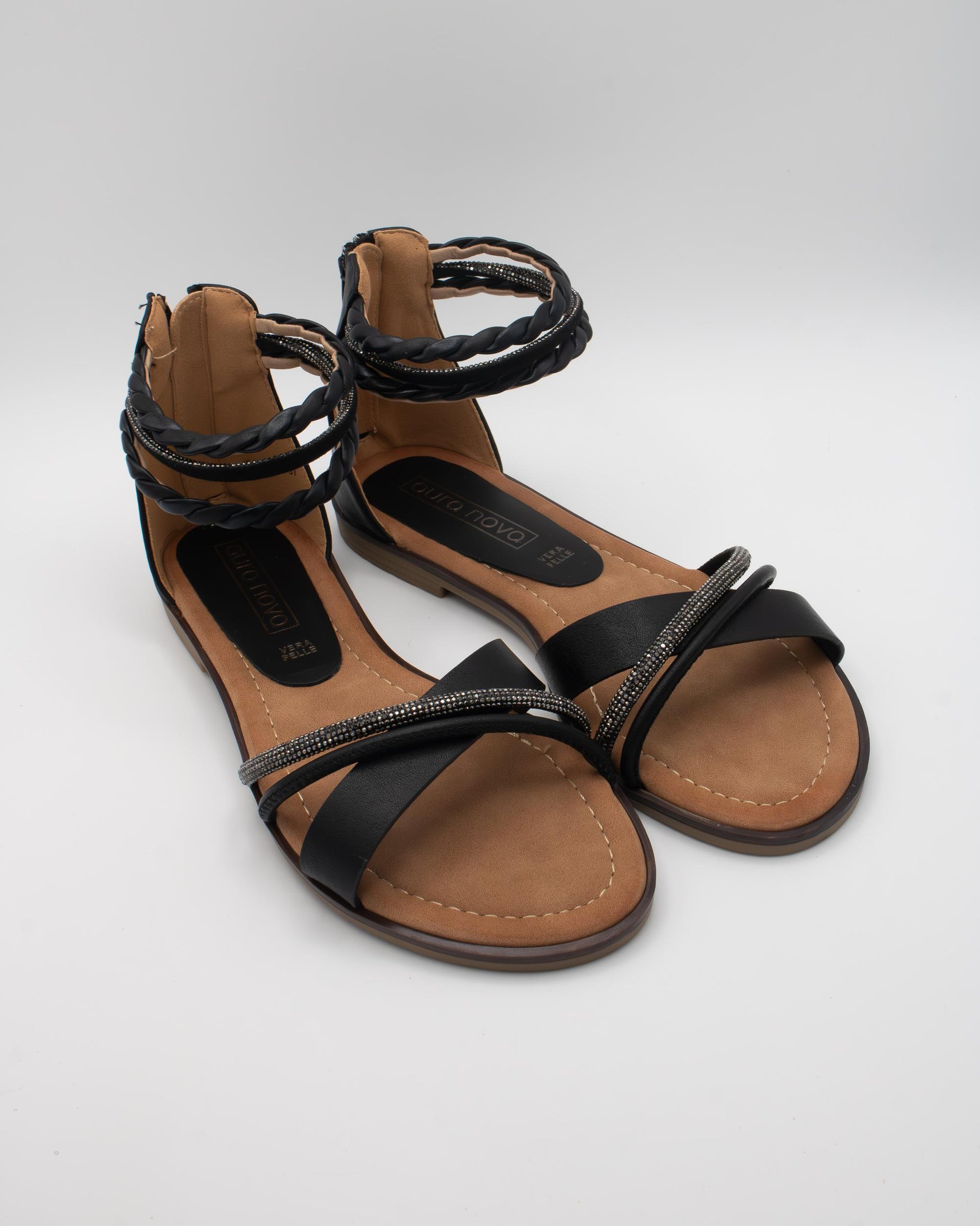 SANDALO FLAT STRASS TRECCIA NERO 