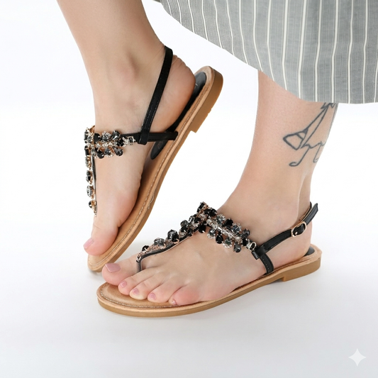 SANDALO FLAT INFRADITO PIETRE NERO 