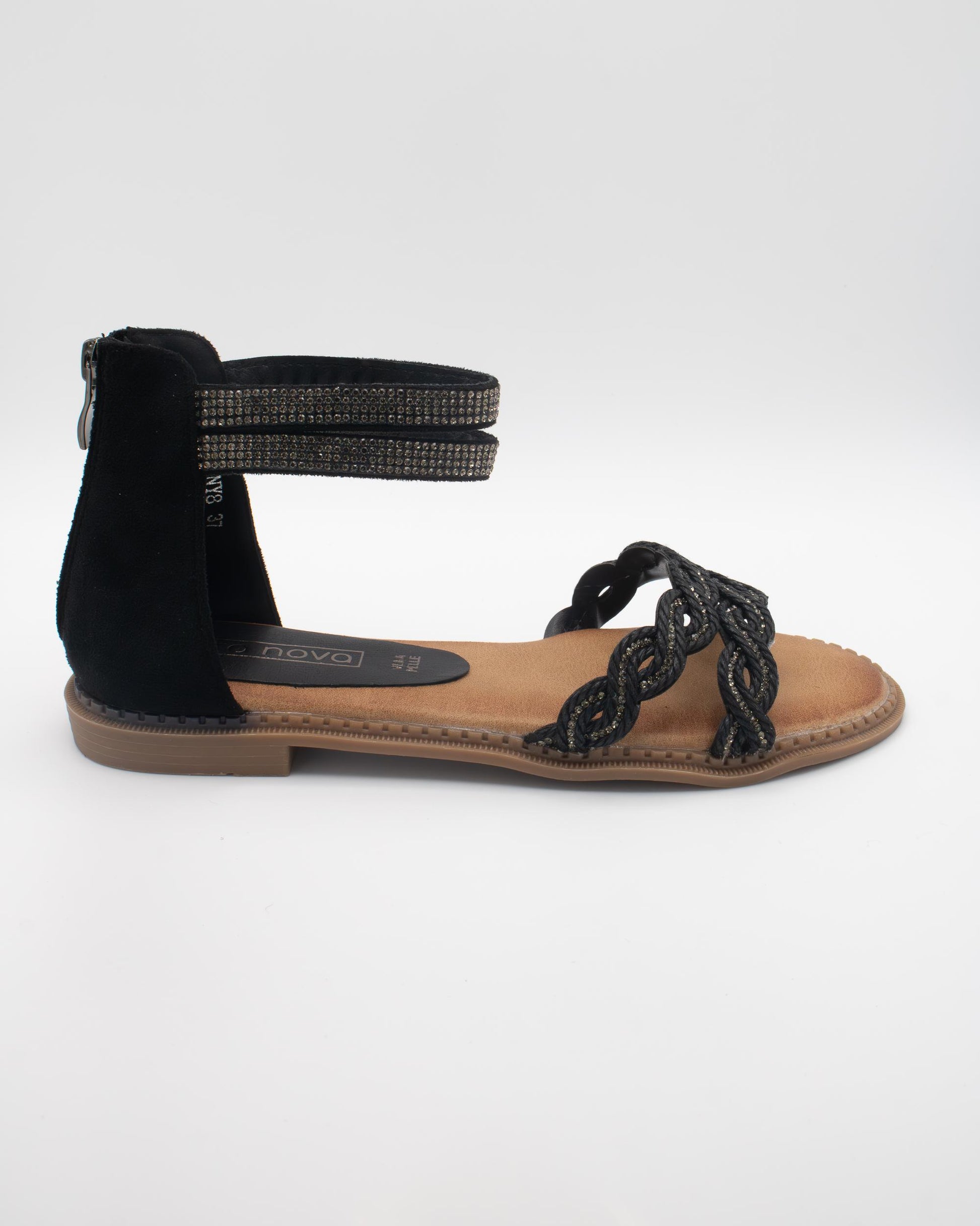 SANDALO FLAT INTRECCIATO STRASS NERO 