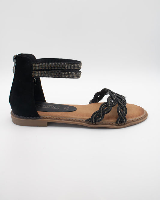SANDALO FLAT INTRECCIATO STRASS NERO 