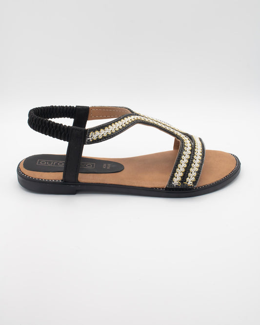 SANDALO FLAT BOHO RICAMO NERO 