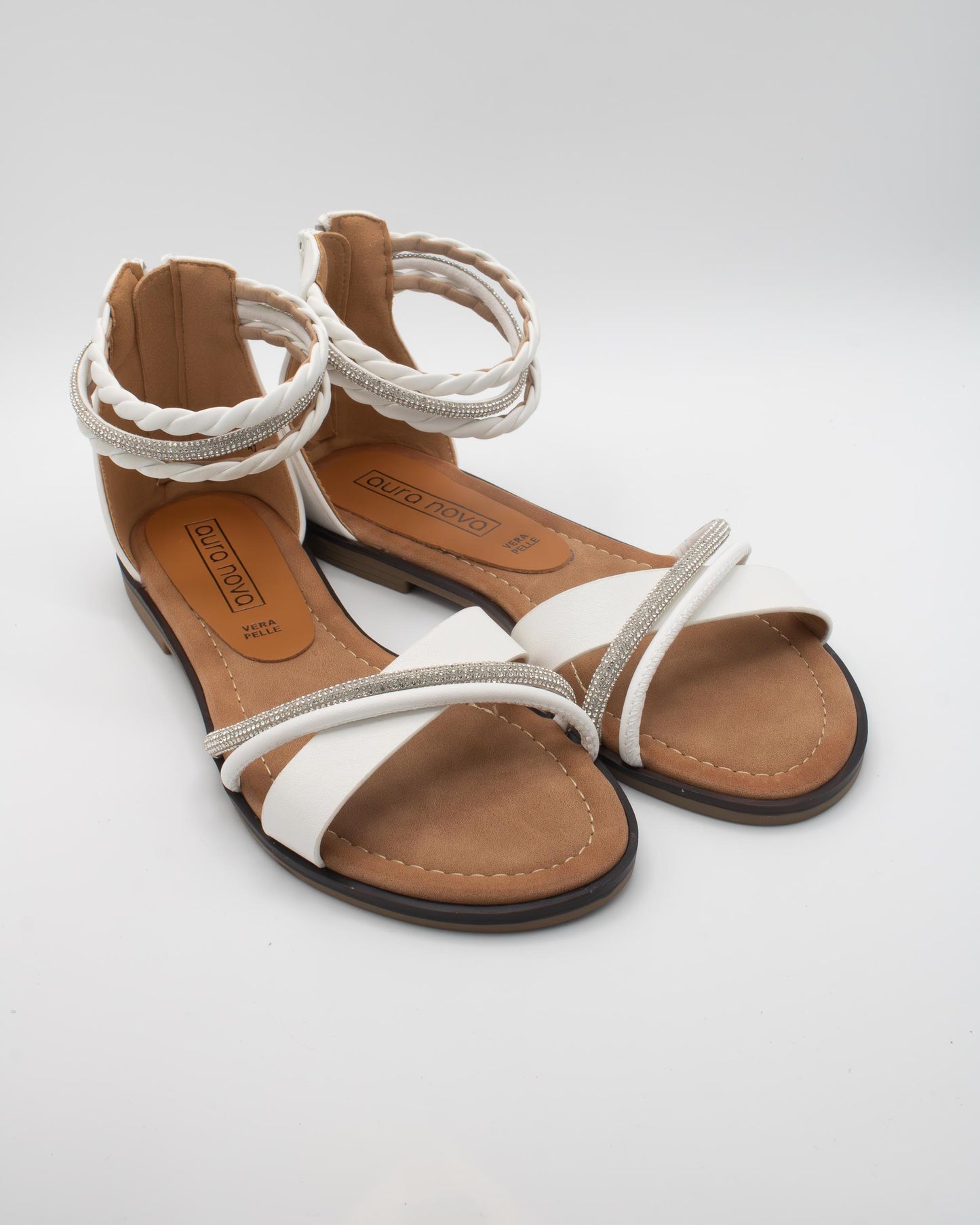 SANDALO FLAT STRASS TRECCIA BIANCO 
