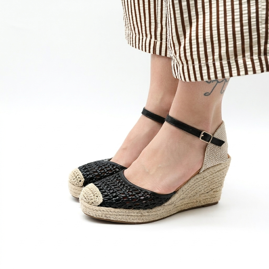 SANDALO CORDA ZEPPA CROCHET NERO 