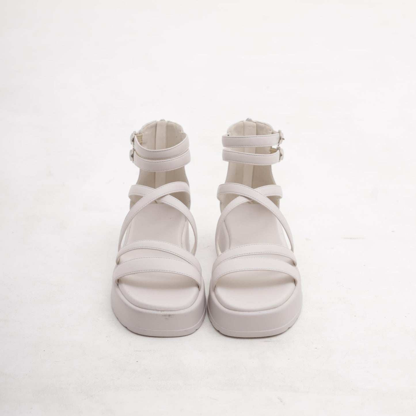 SANDALO FLATFORM FASCETTE BIANCO 