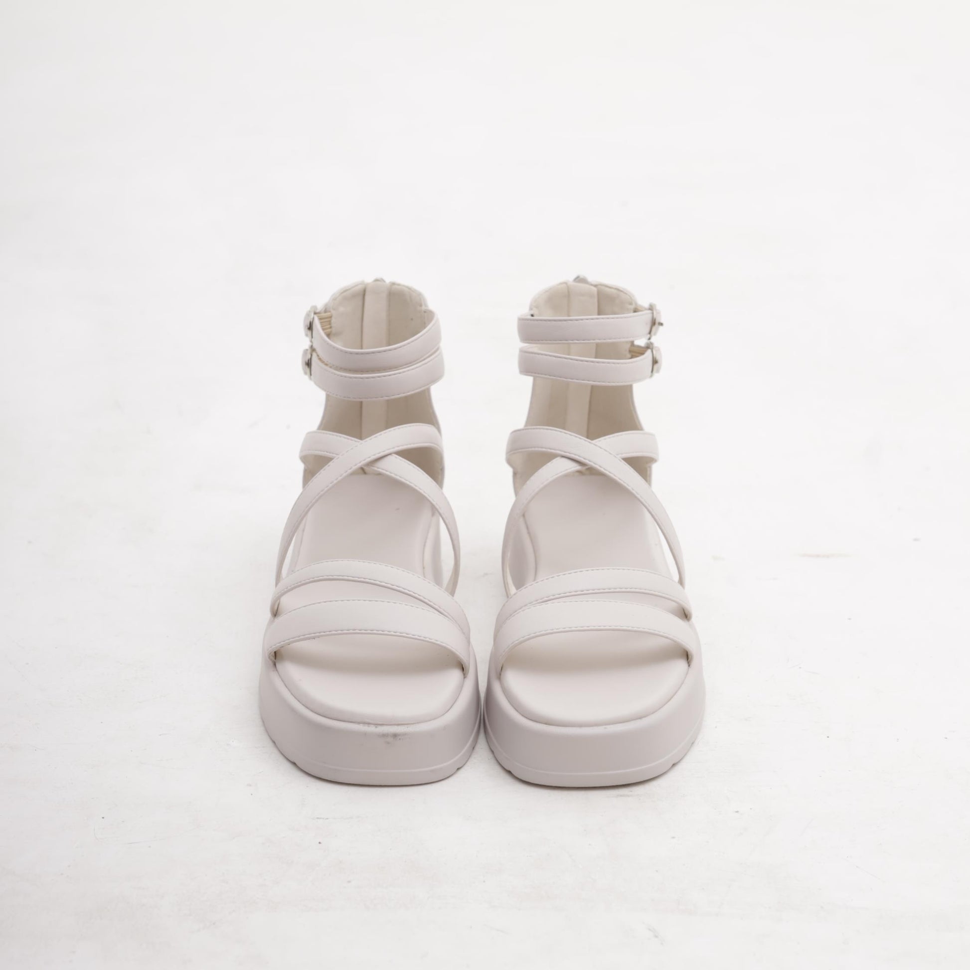 SANDALO FLATFORM FASCETTE BIANCO 