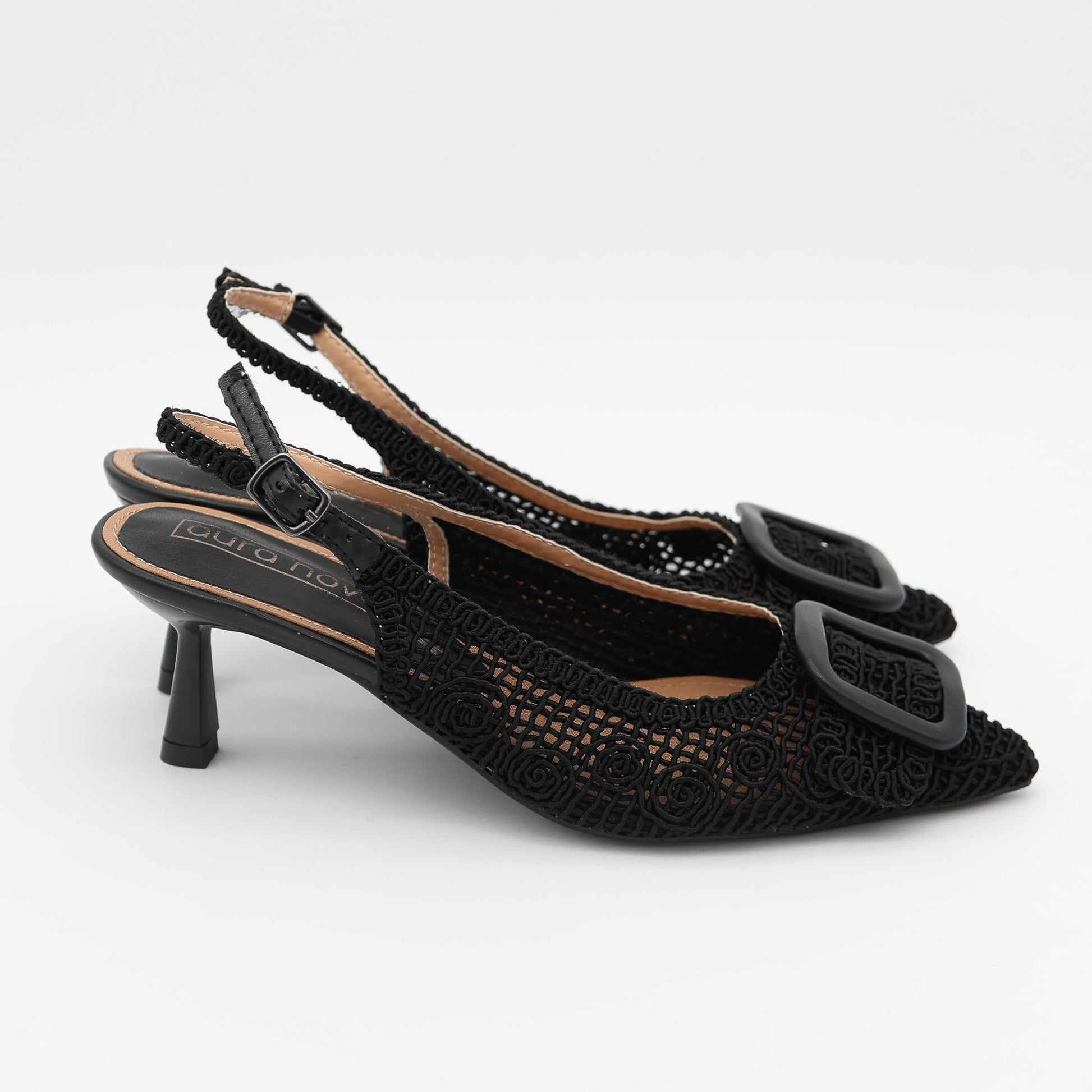 SLINGBACK CROCHET FIBBIA NERO 