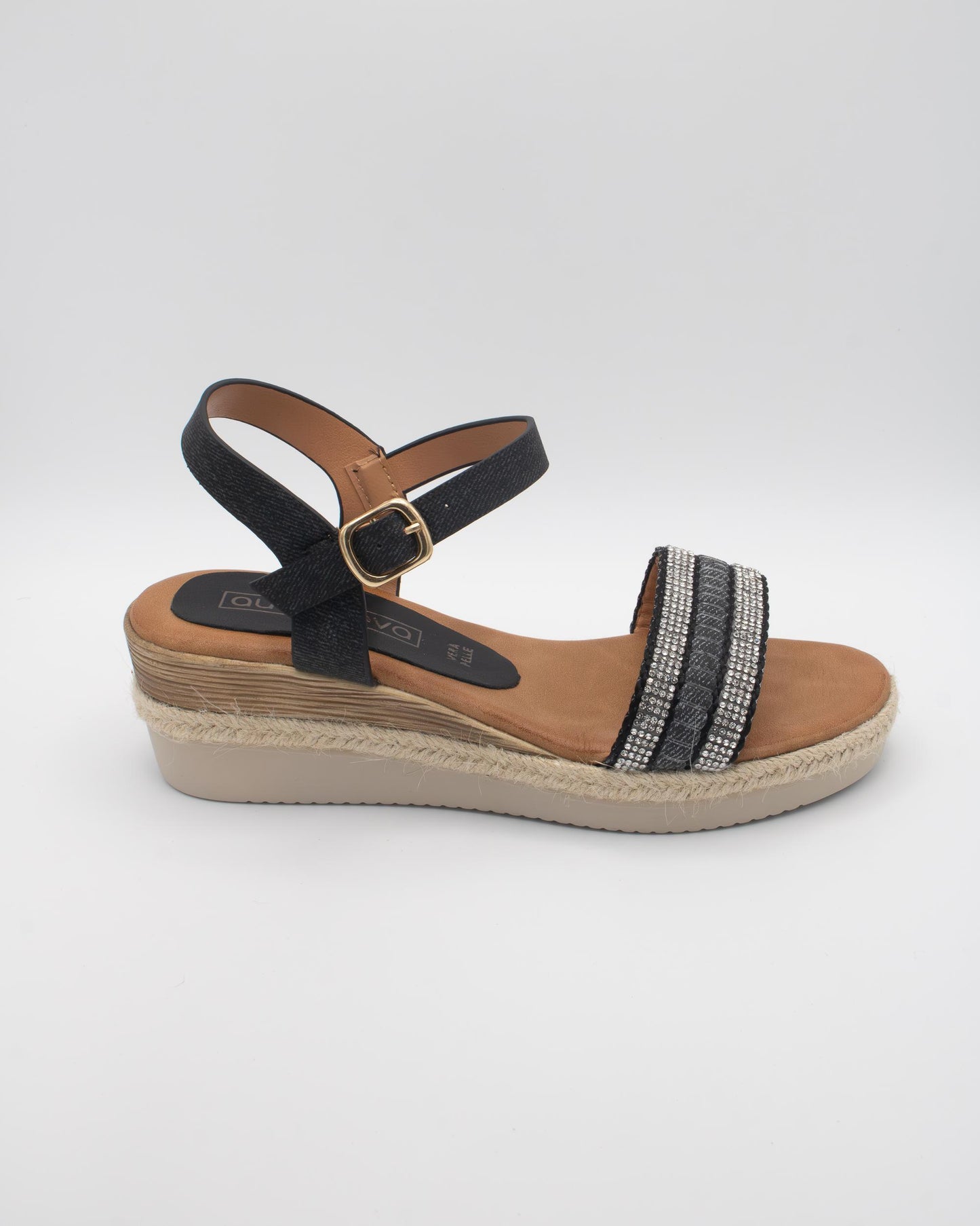 SANDALO ZEPPA TESSUTO STRASS NERO 