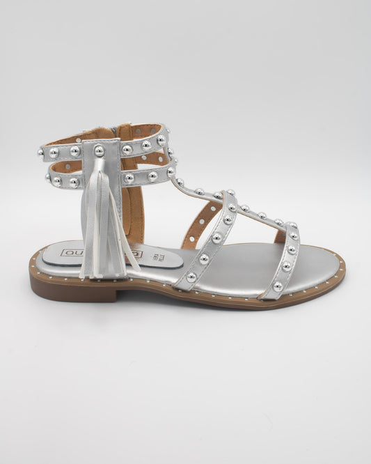 SANDALO FLAT BORCHIE NAPPINA ARGENTO 