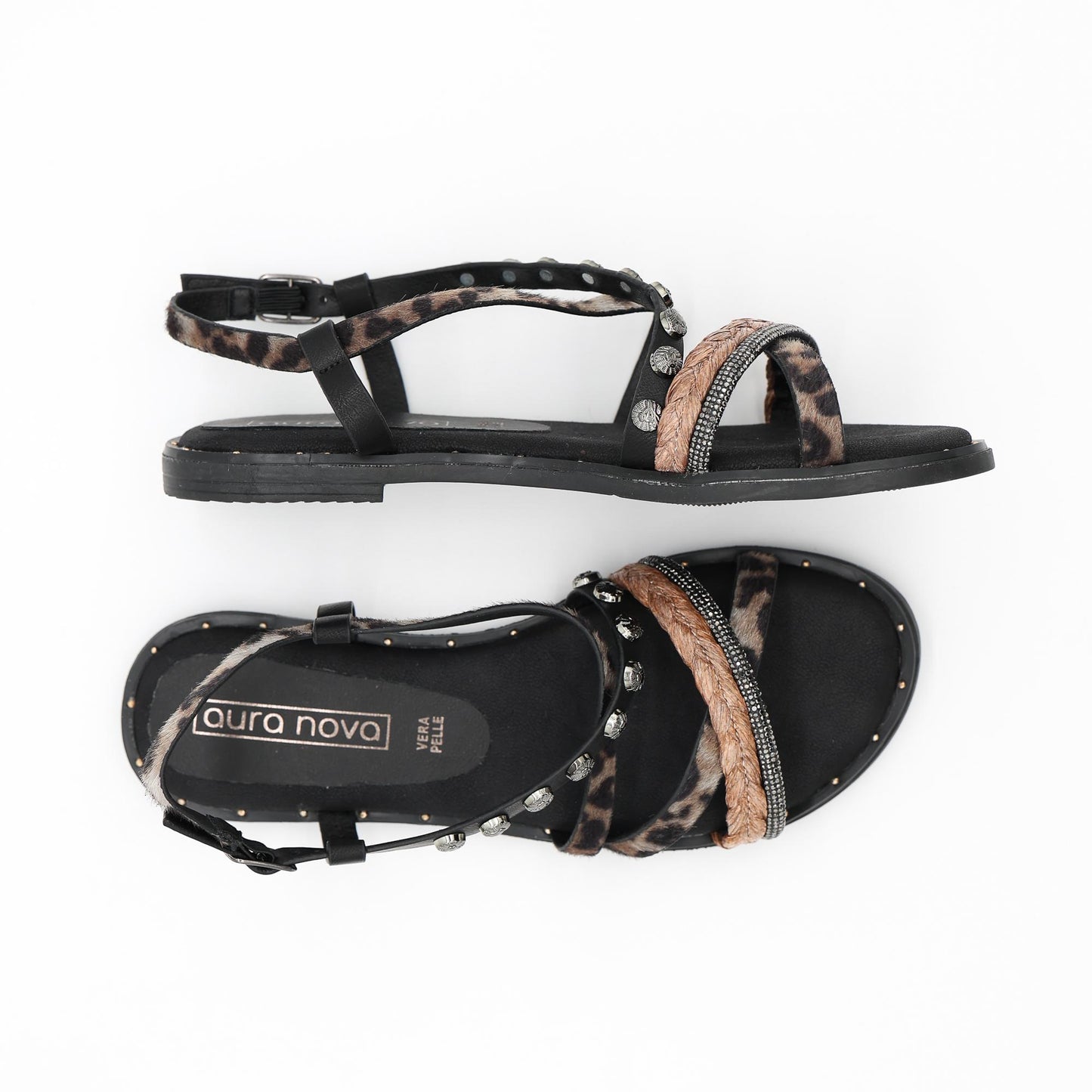 SANDALO FLAT ANIMALIER NERO 