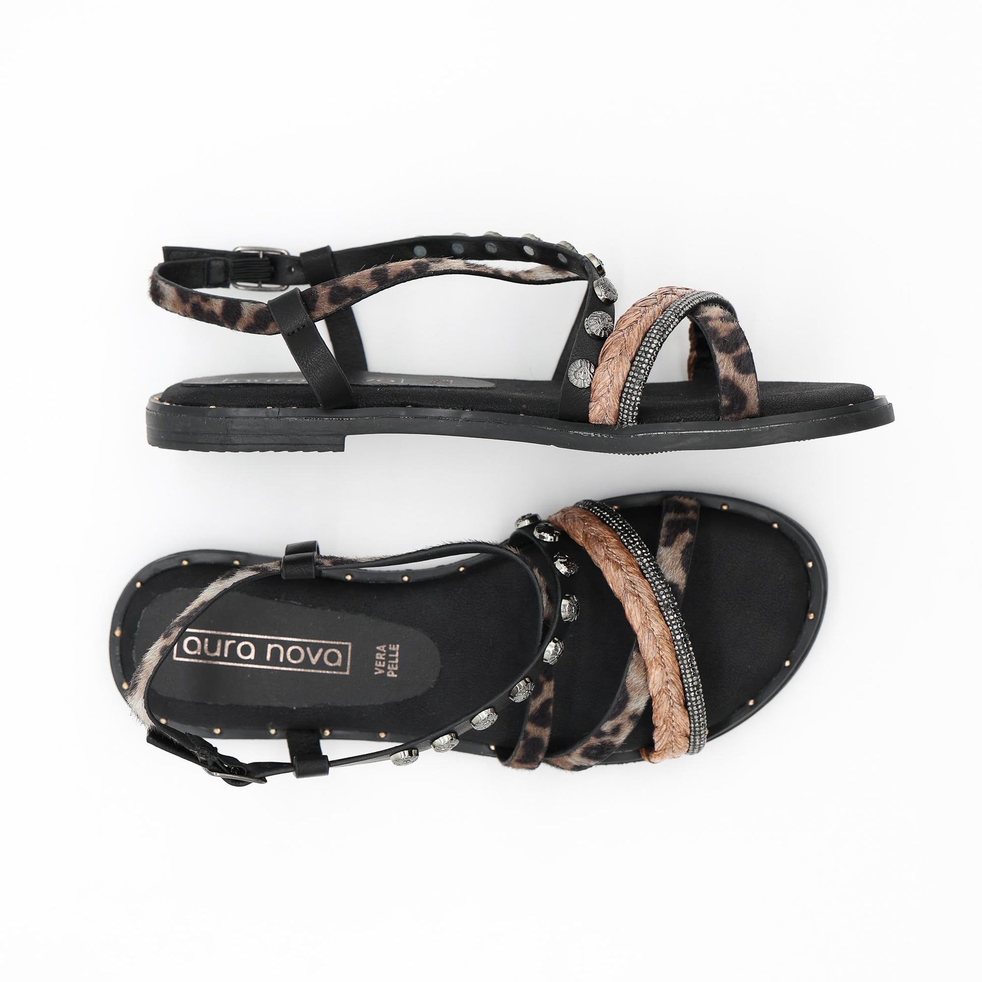 SANDALO FLAT ANIMALIER NERO 