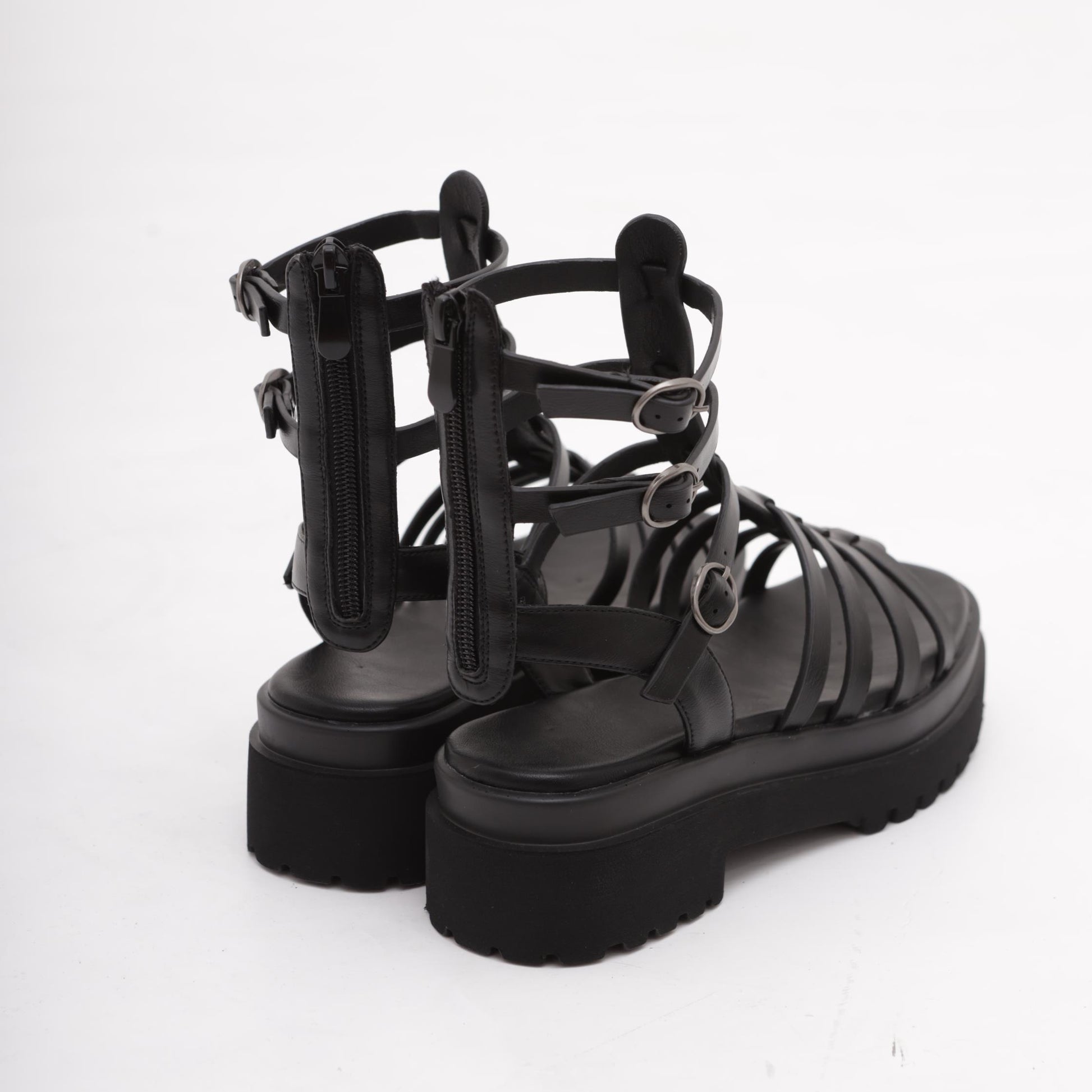 SANDALO FLATFORM GLADIATORE NERO 