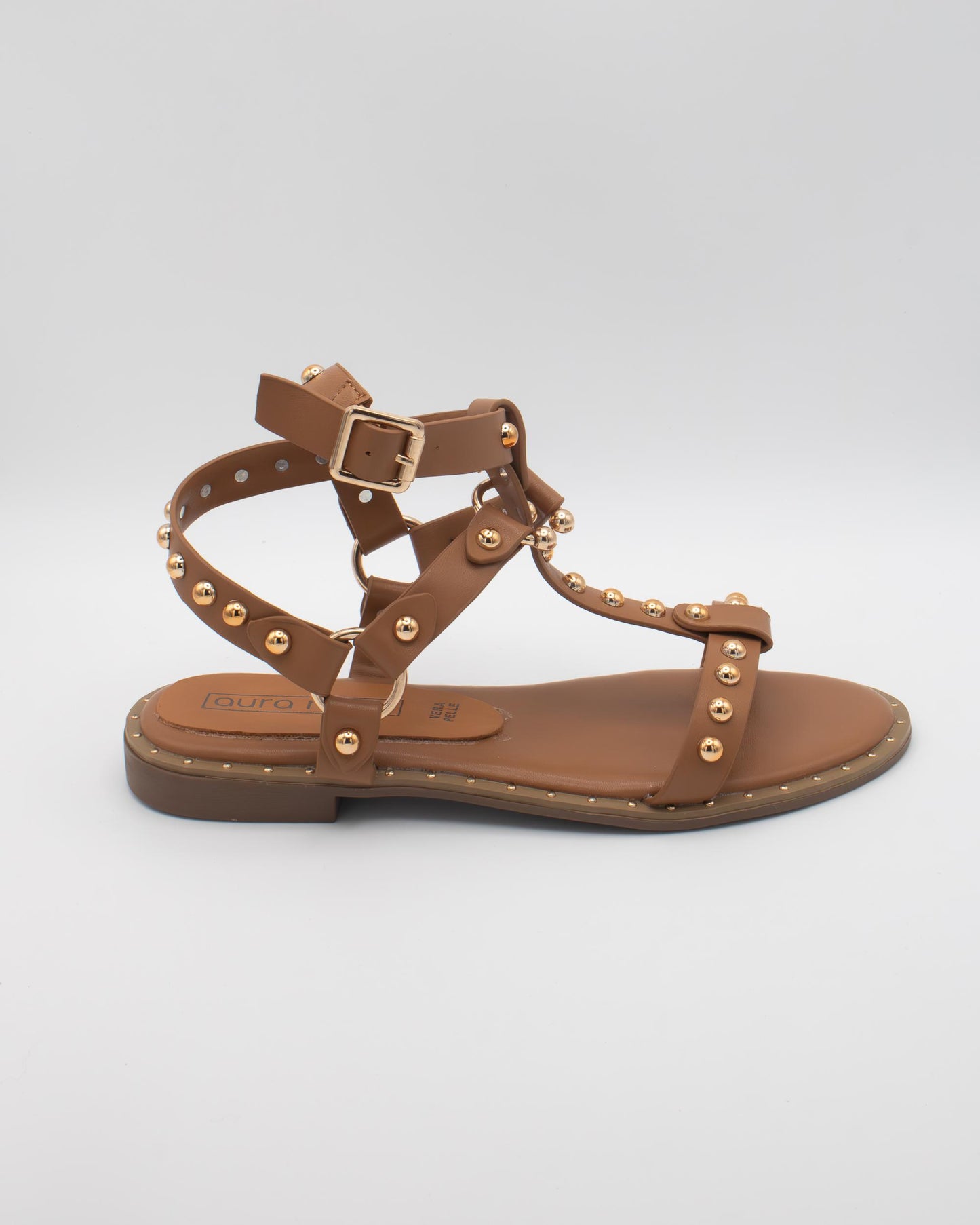 SANDALO FLAT BORCHIE CAMEL 