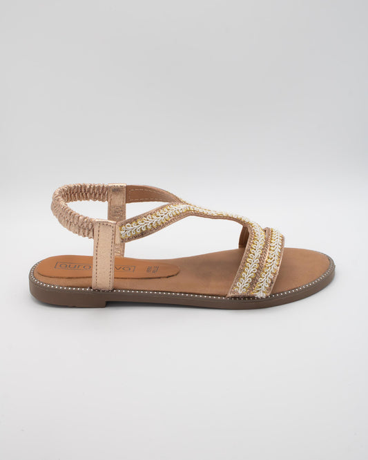 SANDALO FLAT BOHO RICAMO CHAMPAGNE 